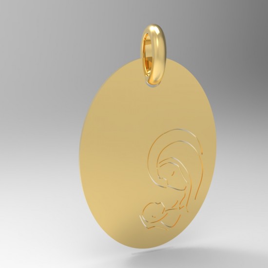Pendentif Médaille or Blanc 18K, Vierge Marie Et Jésus, Ovale Avec